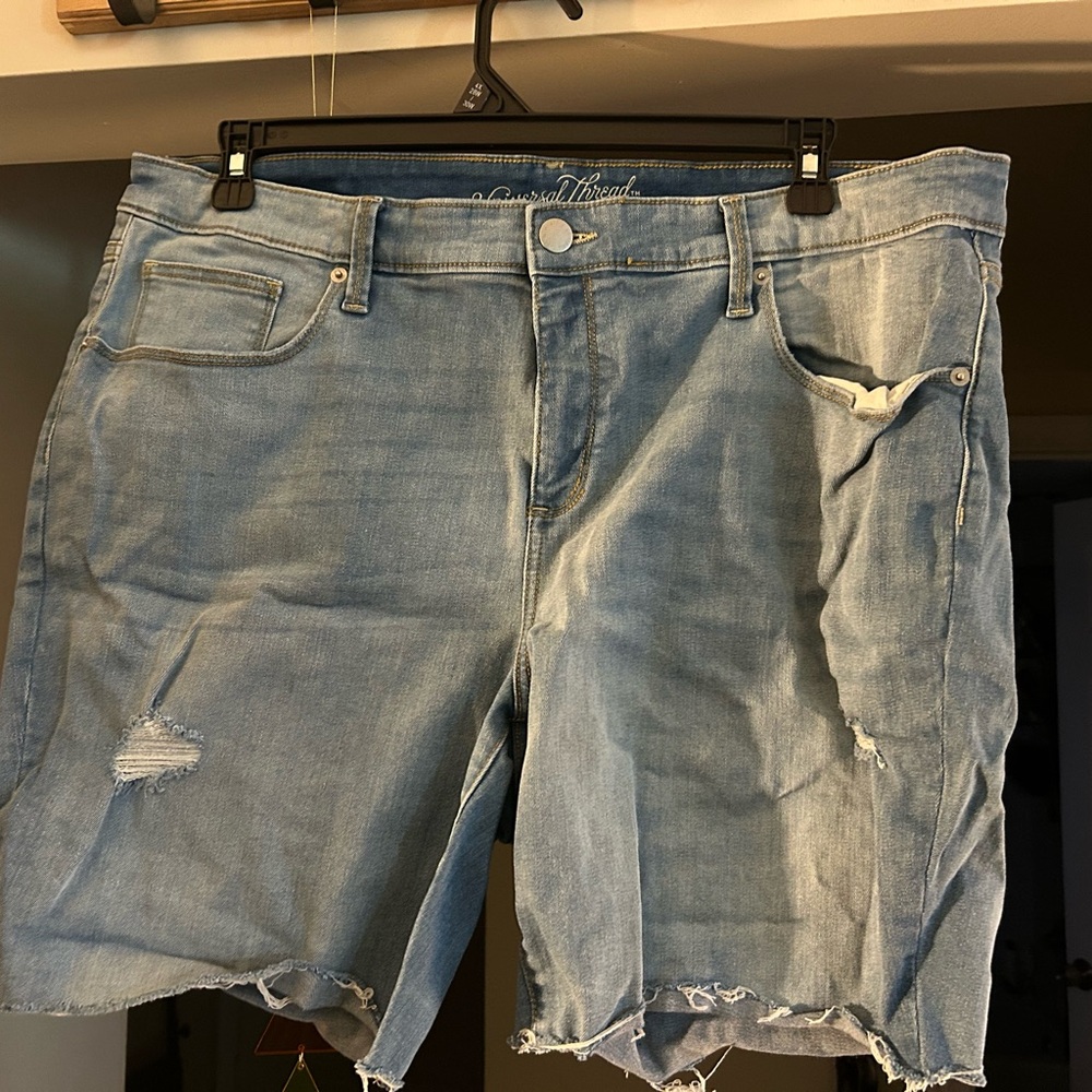 Distressed Light Blue Denim Shorts